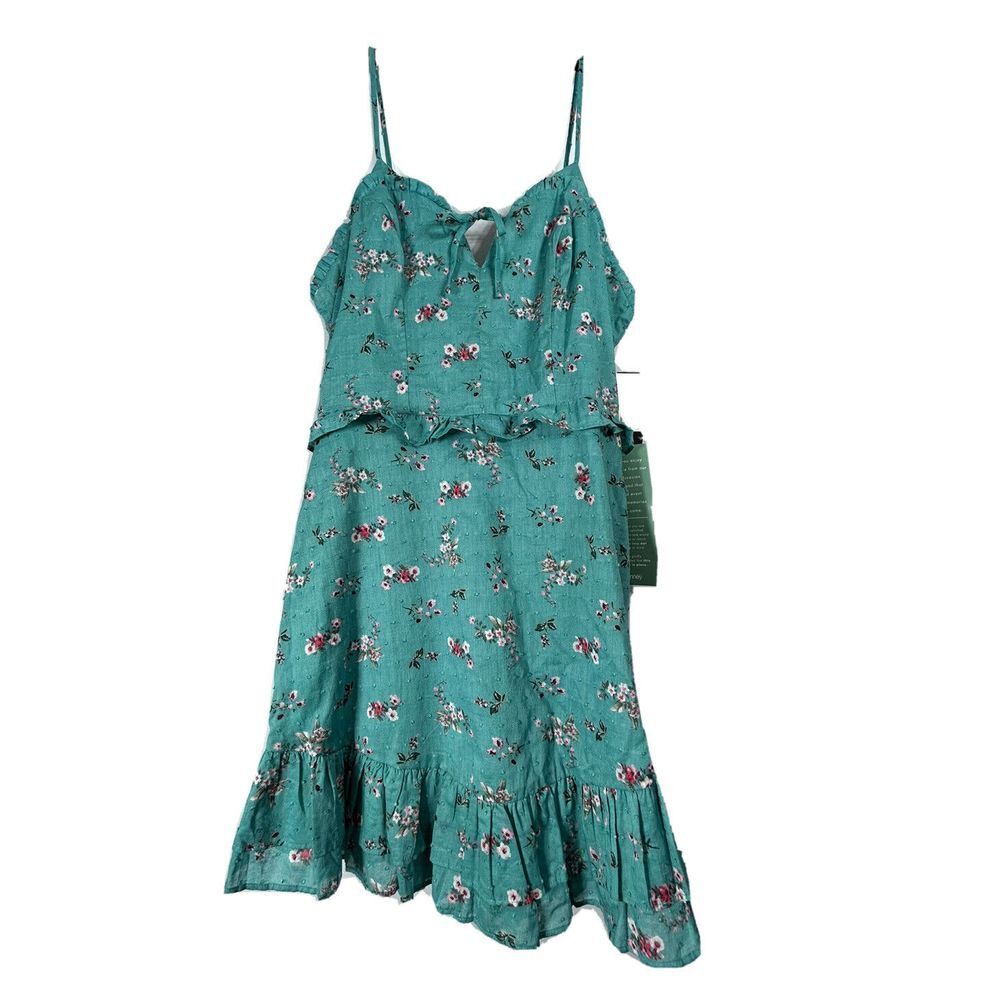 City Triangles Dress Juniors 7 Teal Floral Spaghetti Strap Spring Easter New
